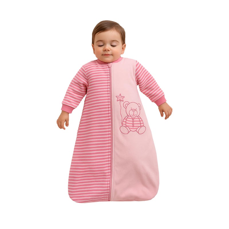 BloomSTAR Baby Sleep Sack - Long Sleeve Cotton Velvet Wearable Blanket for Girl and Toddlers, Pink, 2-Way Zipper, Swaddle Feel, Tog 2.0, Newborn, 9-12 Months, and 12-18 Months, 4 Season Use, Soft,Cozy - Image 2